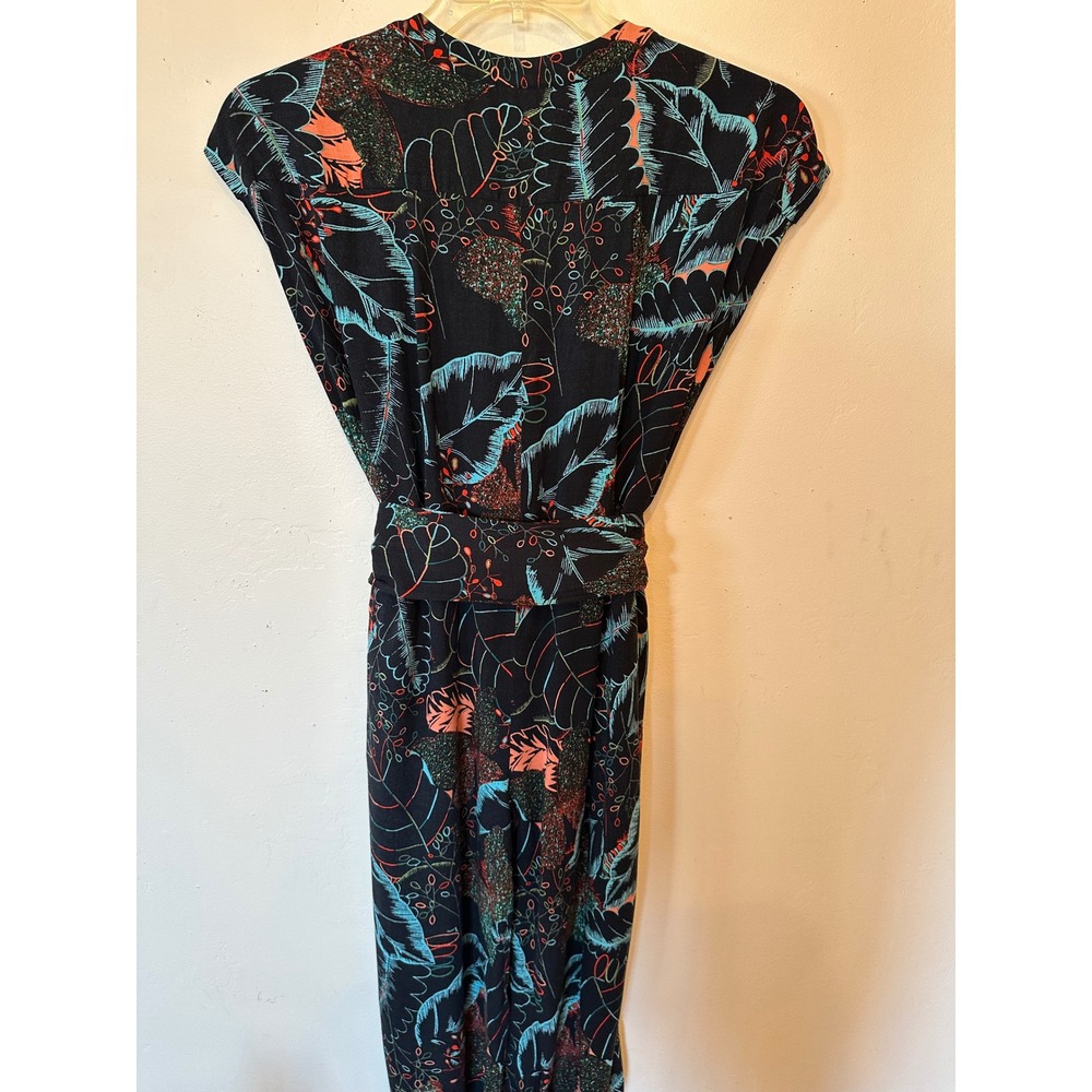 Maeve Anthropologie Tropical Botanical Print Tie Waist Jumpsuit Black XXS - Picture 9 of 12